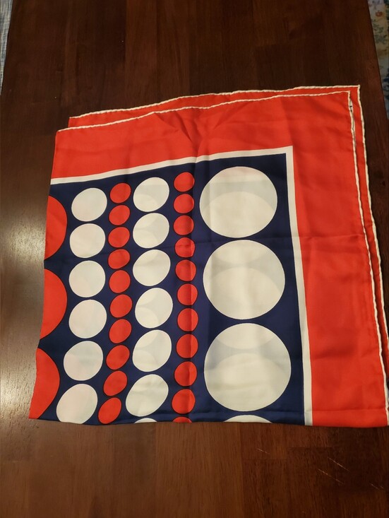 Bellotti Accessories - Vintage Bellotti Signed Geometric Polka Dot Silk Scarf in Red, Navy & White